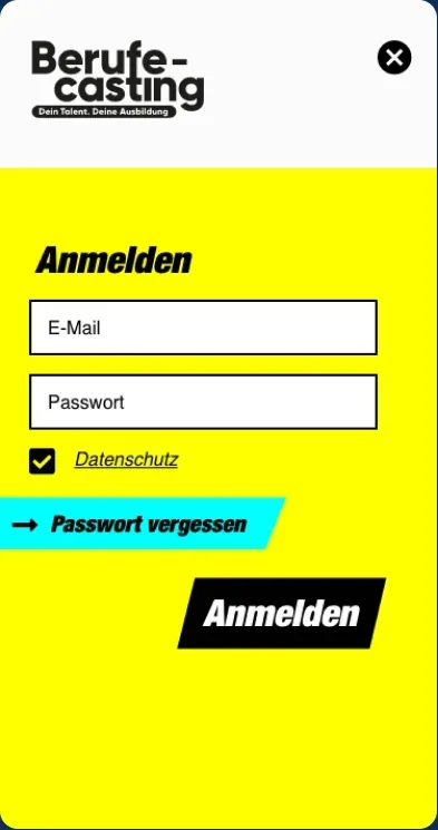 Screen: Anmeldung mit E-Mail und Passwort