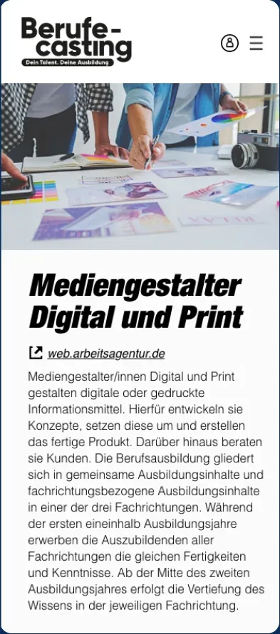 Screen: Beruf Mediengestalter/in Digital und Print mit Beschreibung