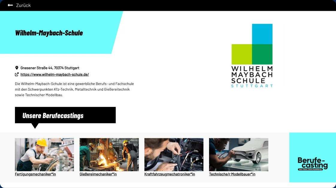 Berufsschulseite: Wilhelm-Maybach-Schule mit Berufecastings