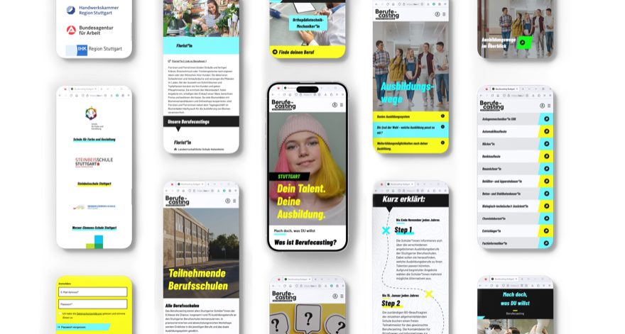 Screens der Buchungsplattform Berufecasting